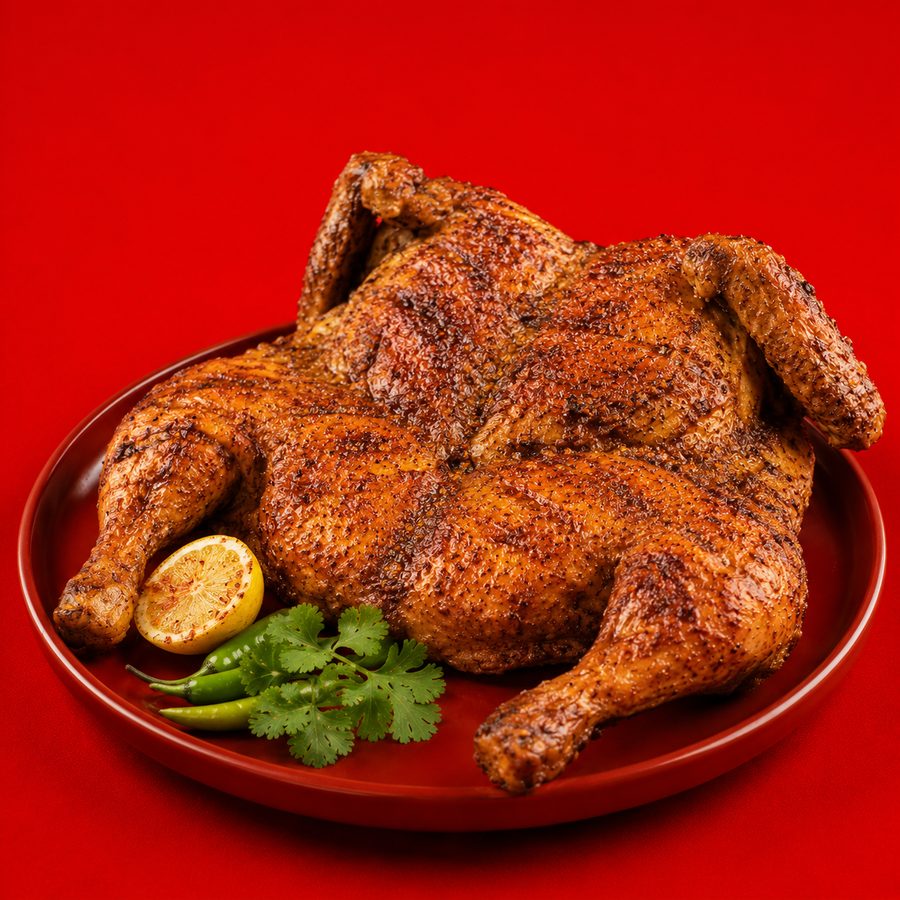 Lahori Chargha, whole marinated chicken served at BK Restaurant